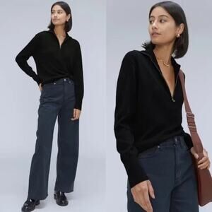 Everlane The Luxe Wool Half Zip Sweater Yak Hair Women's Small Black Knit